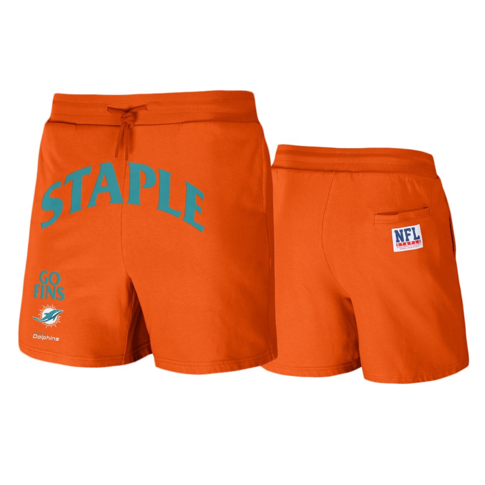 dolphins orange staple throwback vintage wash fleece shorts