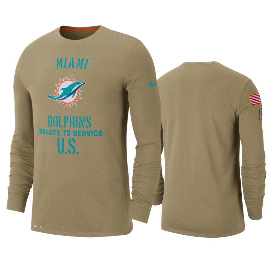 dolphins tan 2019 salute to service sideline long sleeve t shirt