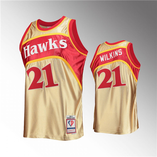 Atlanta Hawks Dominique Wilkins Gold Hardwood Classics 1986-87 75th Anniversary stitched Jersey #21