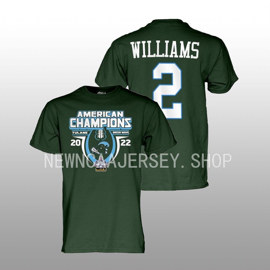 duece watts tulane green wave green 2022 acc football champions locker room t shirt