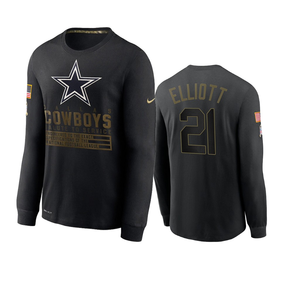 ezekiel elliott cowboys black 2020 salute to service sideline performance long sleeve t shirt