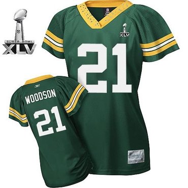 green bay packers #21 ch.arles woodson green women field flirt super bowl xlv 2011 jersey