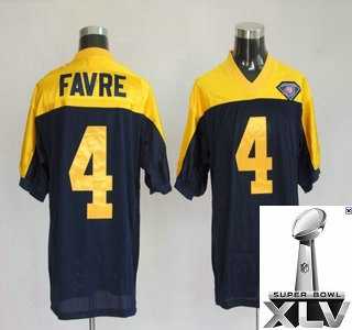Green Bay Packers 4 Brett Favre Blue Yellow Throwback Jerseys {2011 Super Bowl Xlv }