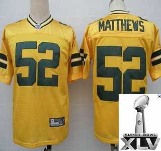 Green Bay Packers 52 Clay Matthews Yellow Jerseys {2011 Super Bowl Xlv }