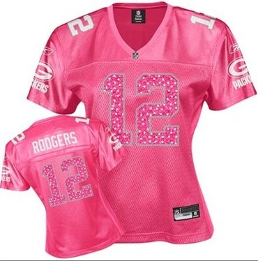 green bay packers aaron rodgers 12 women pink sweetheart jersey