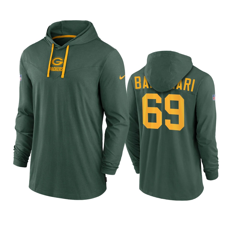 green bay packers david bakhtiari green sideline performance hoodie tri blend t shirt