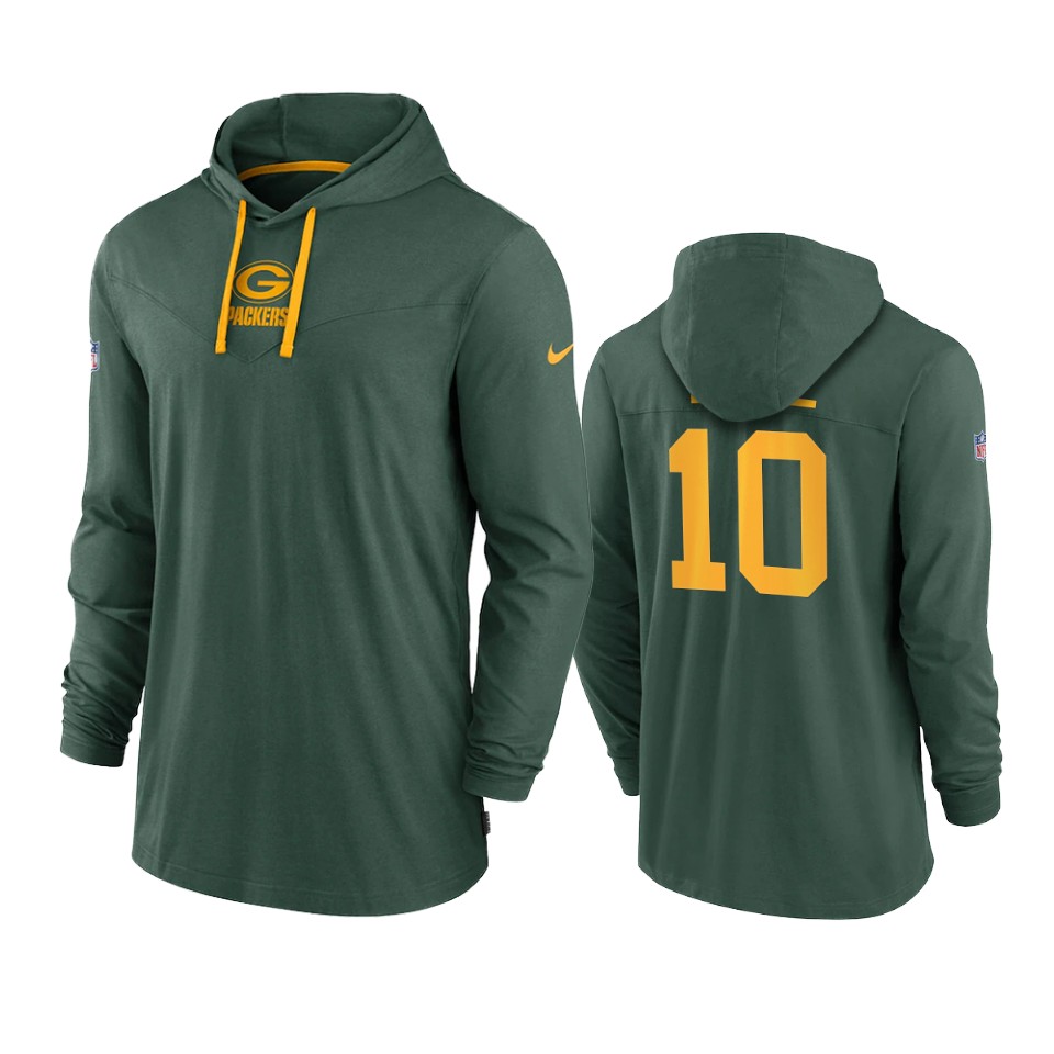 green bay packers jordan love green sideline performance hoodie tri blend t shirt
