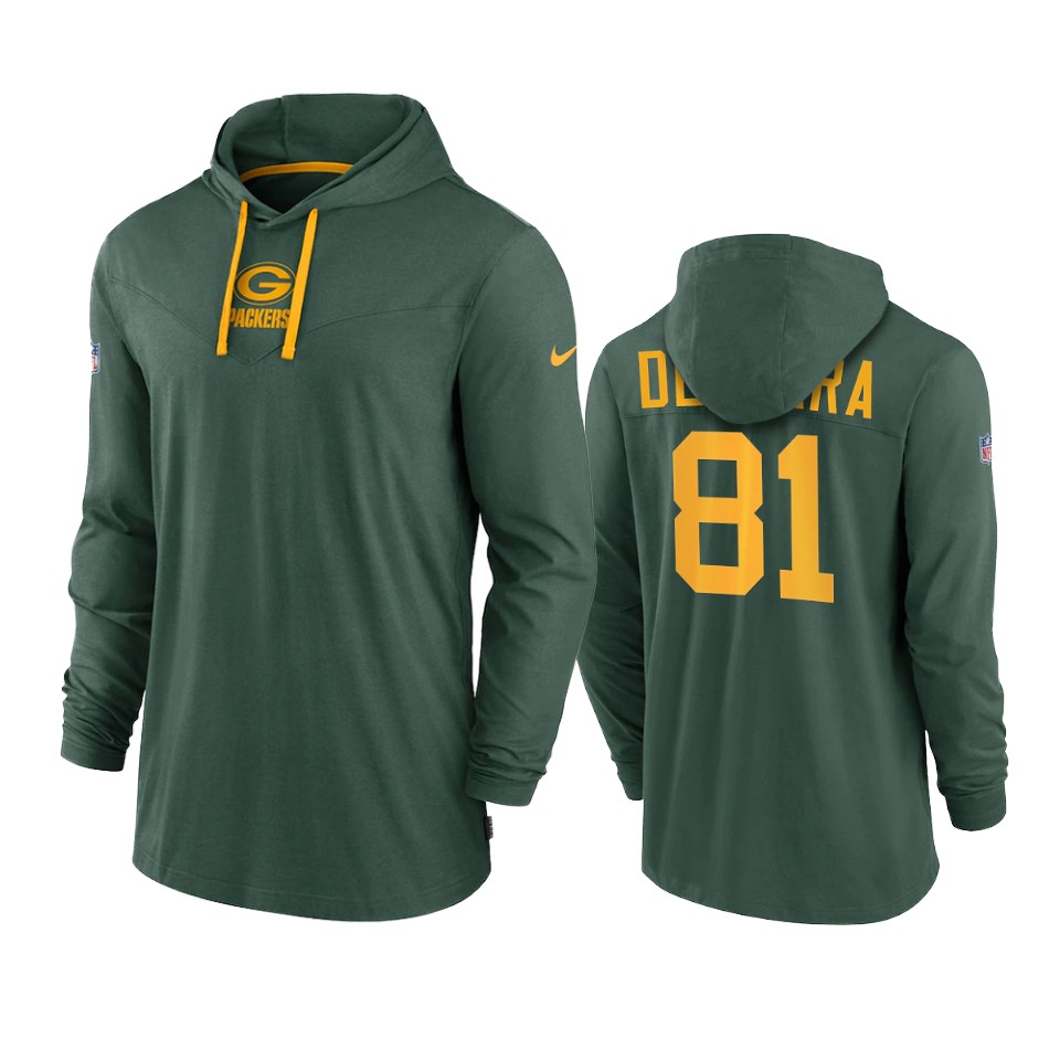 green bay packers josiah deguara green sideline performance hoodie tri blend t shirt