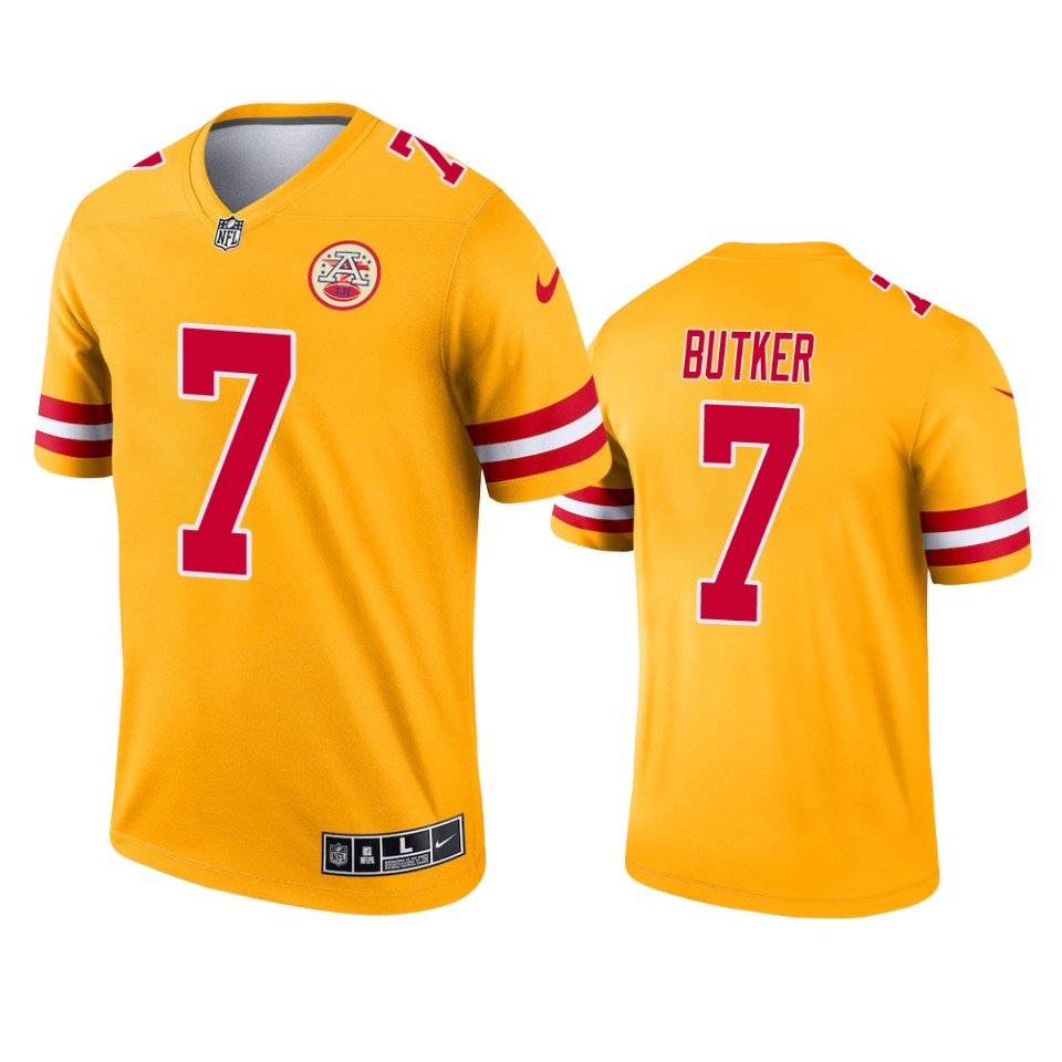 harrison butker chiefs 2021 inverted legend yellow jersey