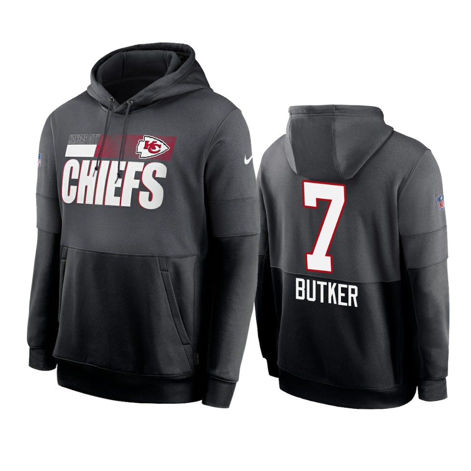 harrison butker chiefs charcoal black sideline impact lockup hoodie