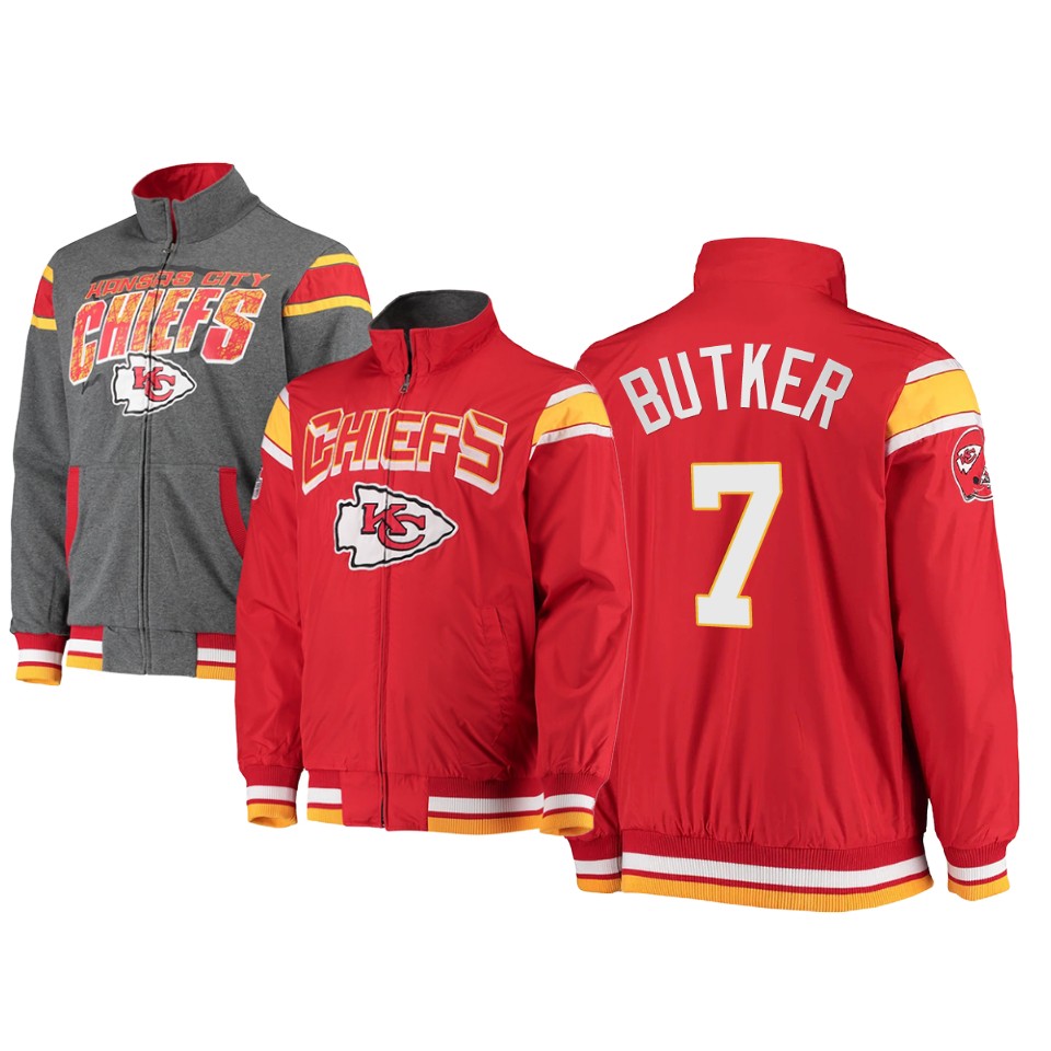 harrison butker chiefs red charcoal offside reversible full zip jacket