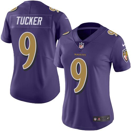 ike Ravens #9 Justin Tucker Purple Women's Stitched NFL Limited Rush Jersey
