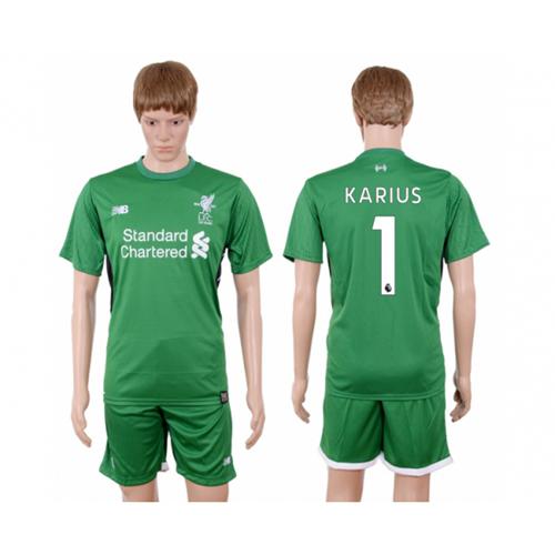 iverpool #1 Karius Green Goalkeeper Soccer Club Jersey