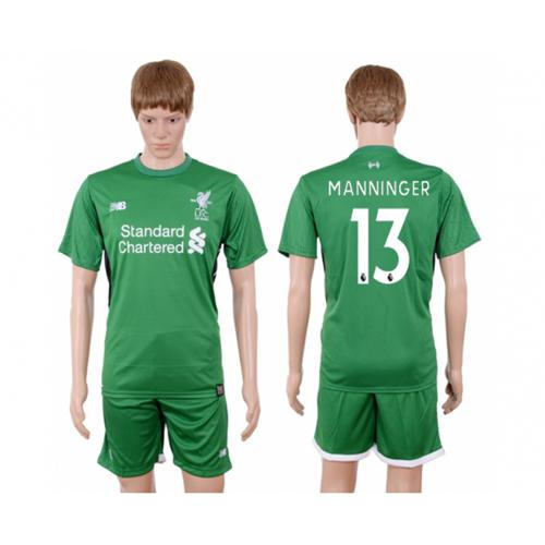 iverpool #13 Manninger Green Goalkeeper Soccer Club Jersey