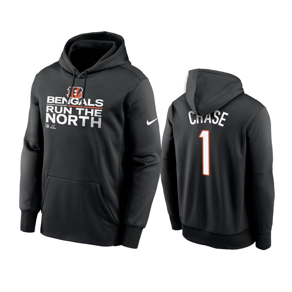 ja'marr chase bengals black 2021 afc north division champions hoodie