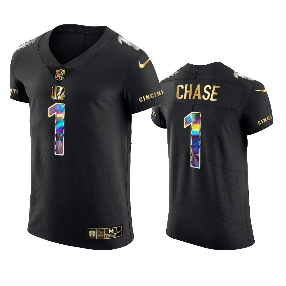 ja'marr chase bengals black 2021 nfl offensive rookie of the year golden edition jersey