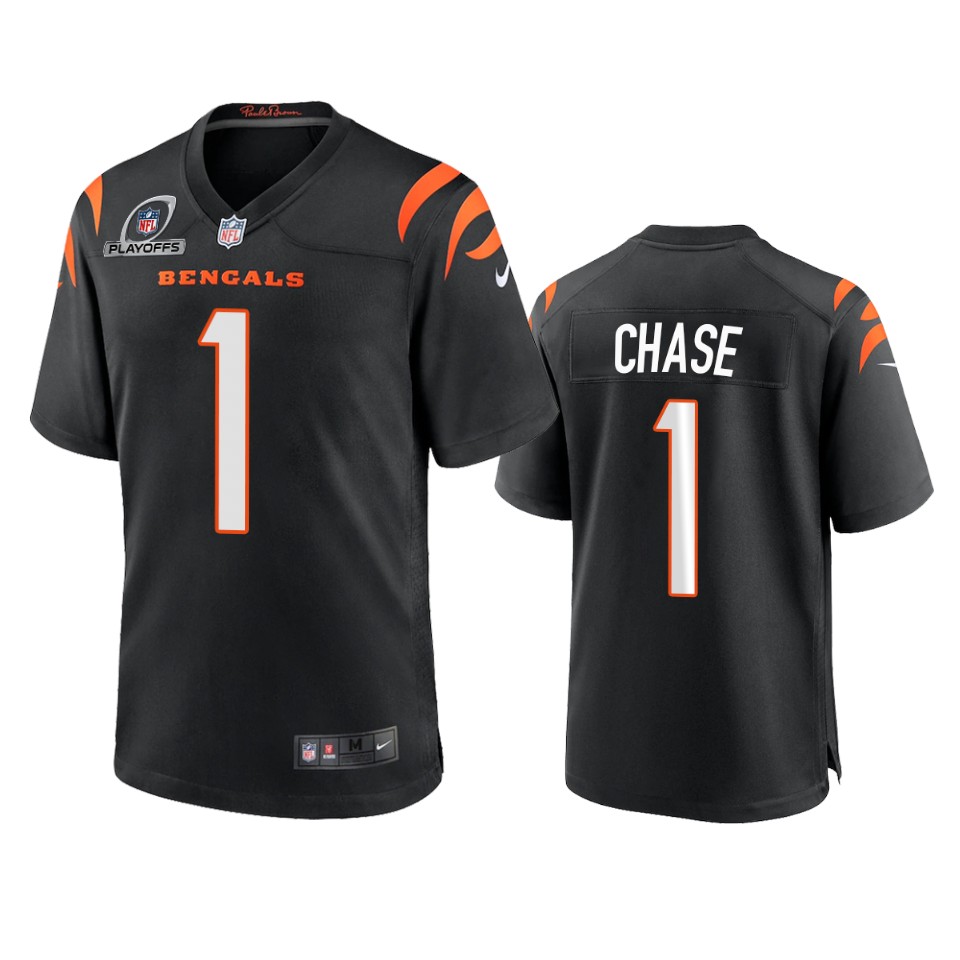ja'marr chase bengals black 2021 nfl playoffs patch jersey
