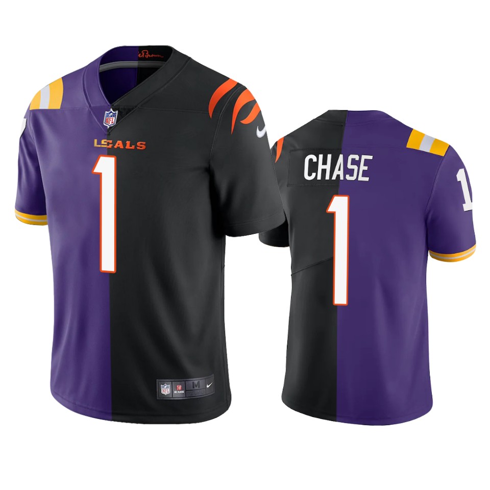ja'marr chase bengals purple black 2021 nfl draft split jersey