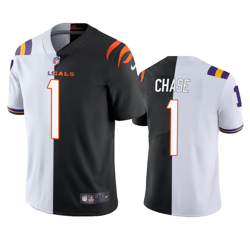 ja'marr chase bengals white black 2021 nfl draft split jersey