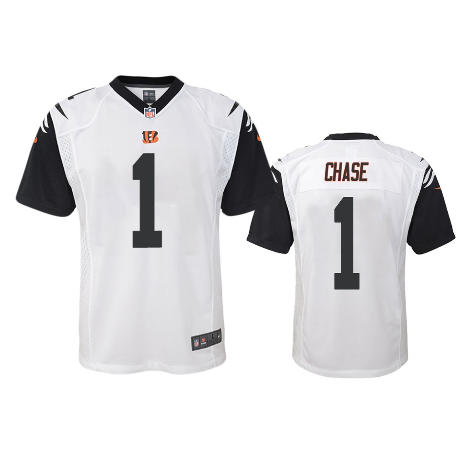 ja'marr chase bengals white color rush game jersey