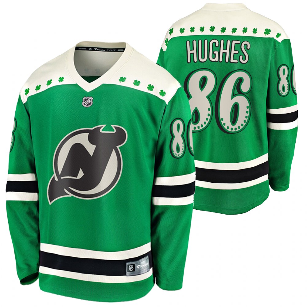 jack hughes Devils 2021 St Patricks Day Green #86 Jersey