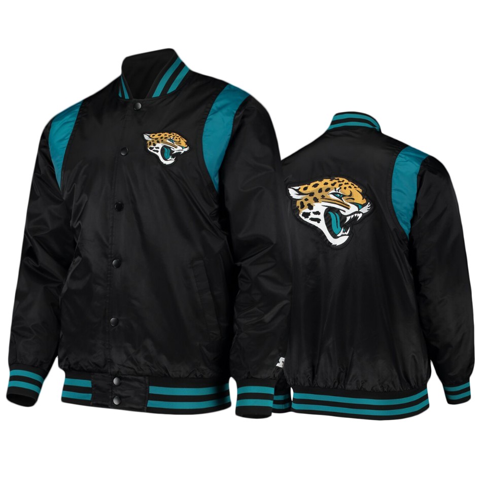 jaguars black teal prime time twill satin varsity jacket