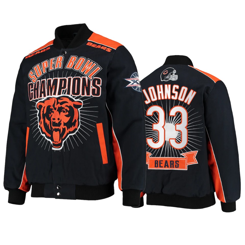 jaylon johnson bears navy super bowl champions commemorative jacket