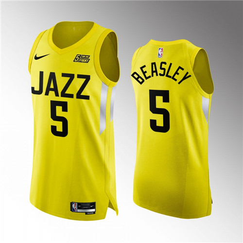 Utah Jazz Malik Beasley 2022-23 Yellow Authentic stitched Jersey #5