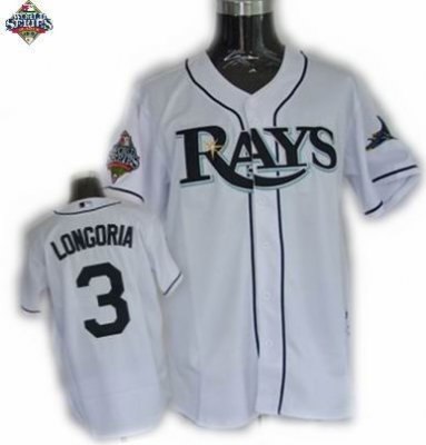 jerseys tampa bay rays #3 evan longoria white color 2008 world series patch