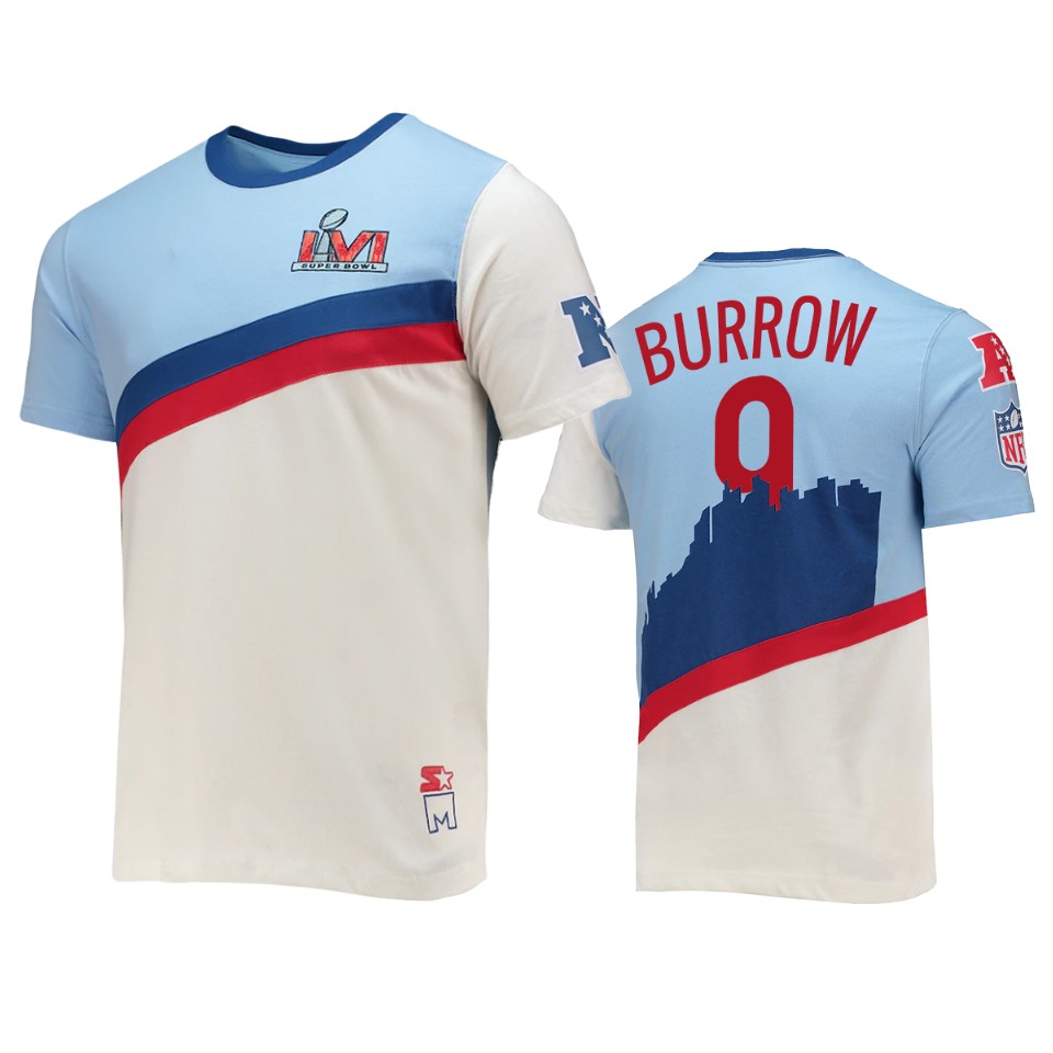 joe burrow cincinnati bengals white super bowl lvi pacific t shirt