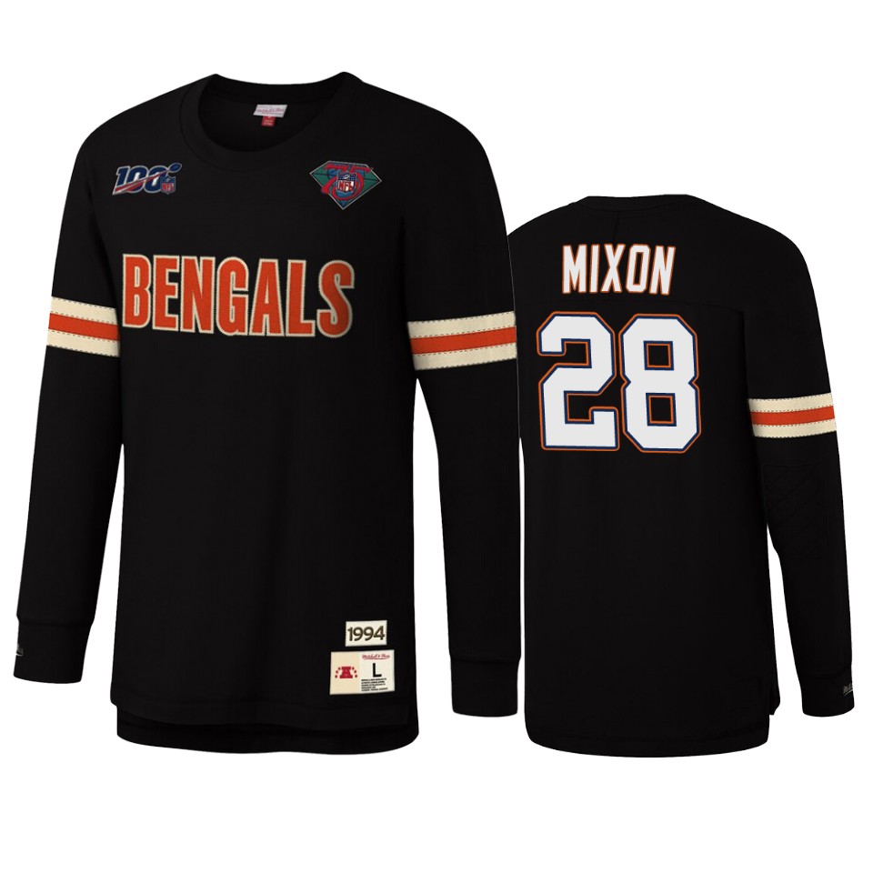 joe mixon bengals black nfl 100 long sleeve t shirt