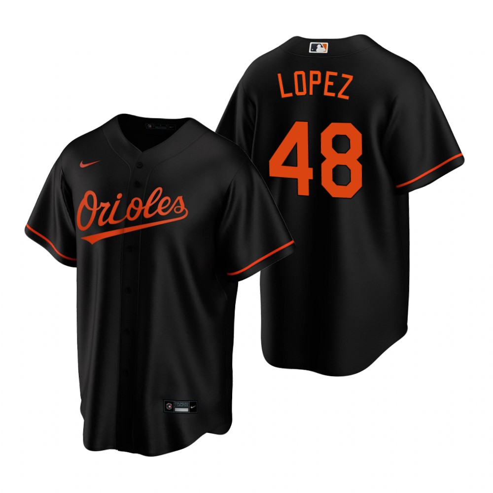 Mens Baltimore Orioles #48 Jorge Lopez Black Alternate FlexBase Player Stitched Baseball Jersey