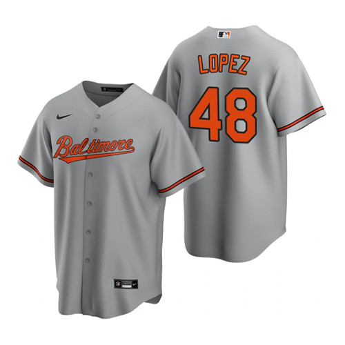 Mens Baltimore Orioles #48 Jorge Lopez Grey Home FlexBase Player Stitched Baseball Jersey
