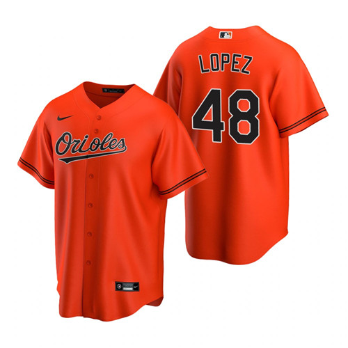 Mens Baltimore Orioles #48 Jorge Lopez Orange Alternate FlexBase Player Stitched Baseball Jersey
