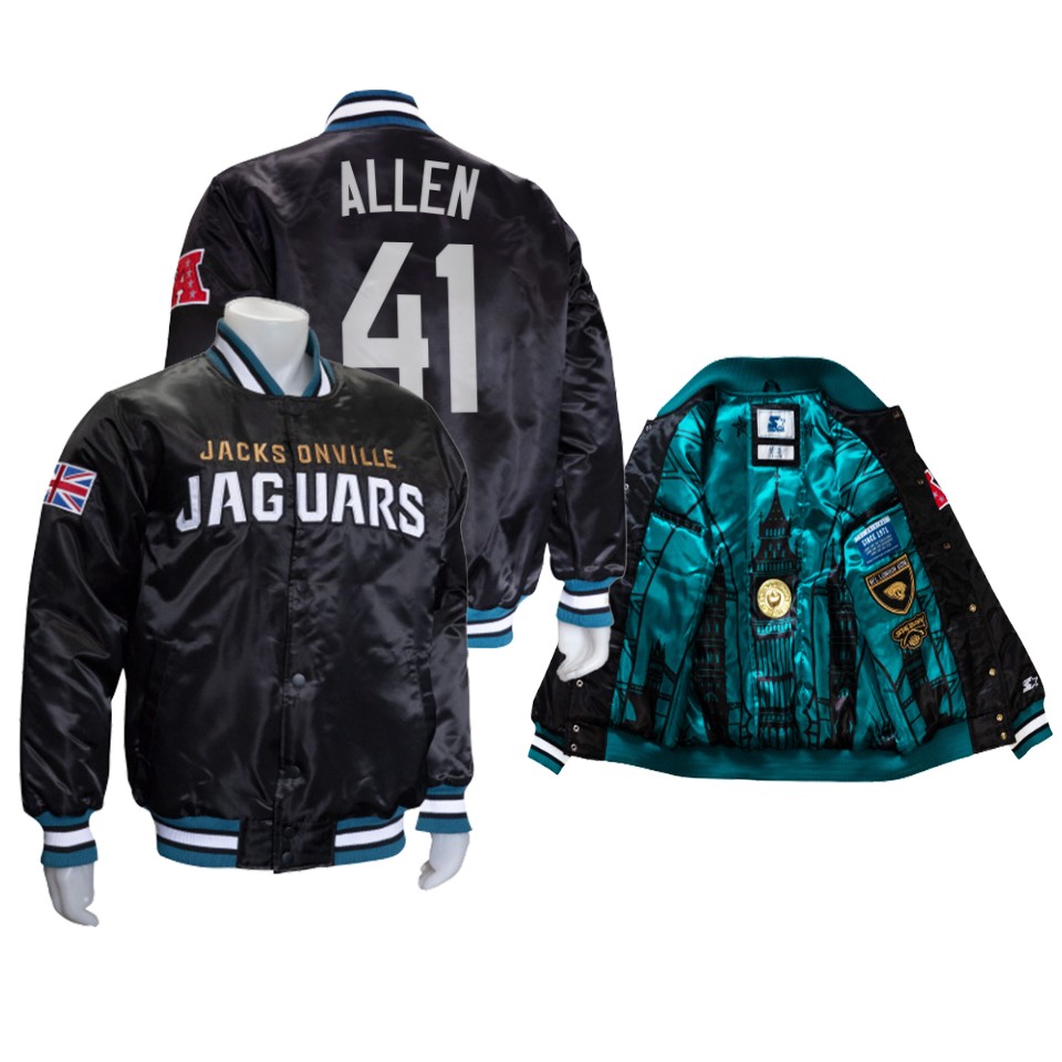 josh allen jaguars black 2021 nfl london game satin jacket