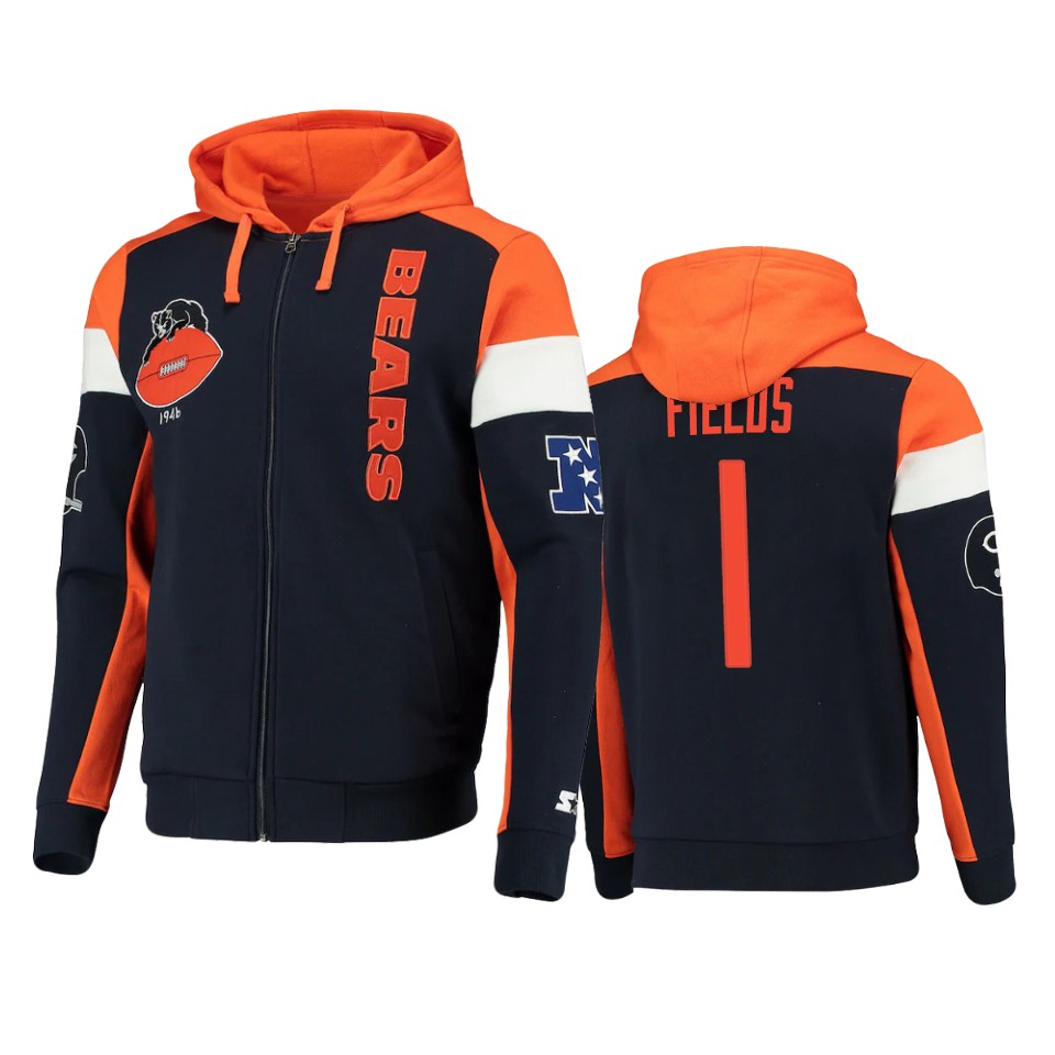 justin fields bears brown orange extreme throwback full zip hoodie