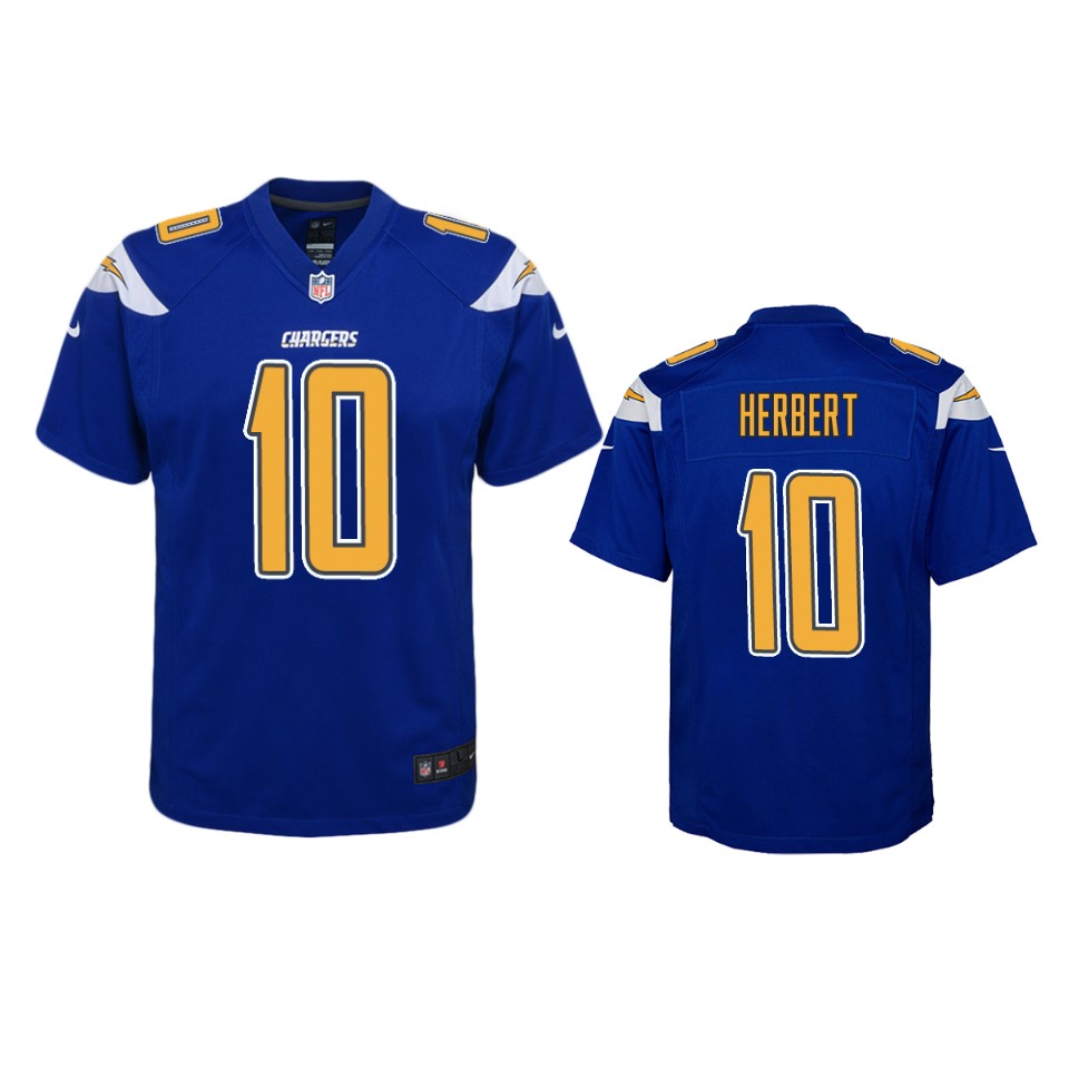 justin herbert chargers royal color rush game jersey
