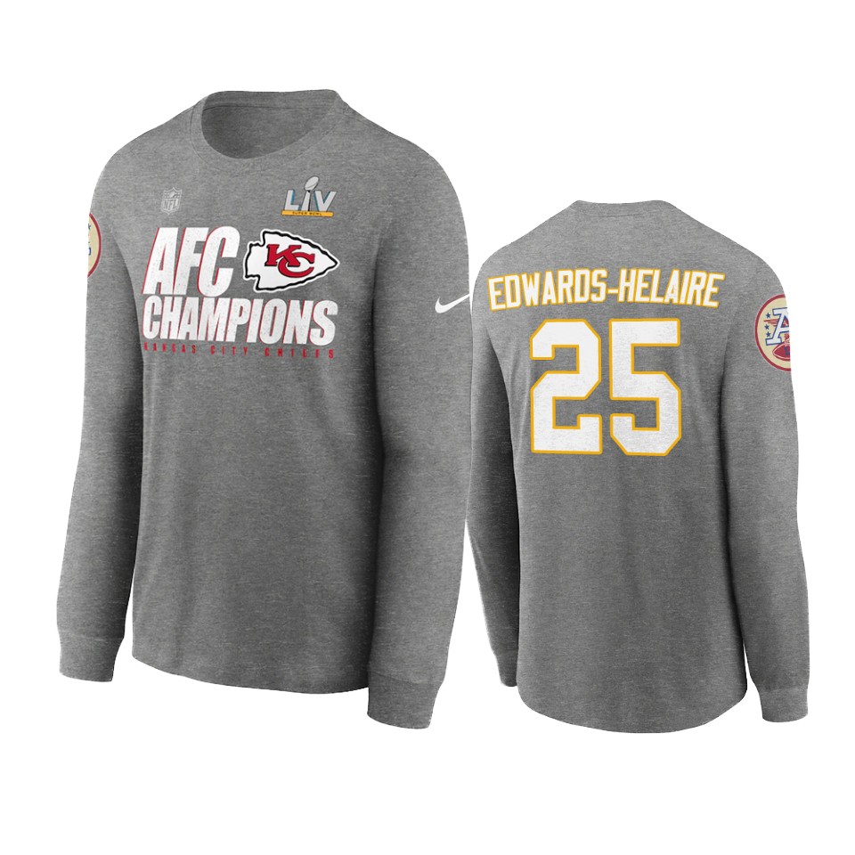 kansas city chiefs clyde edwards helaire red 2020 afc champions trophy t shirt