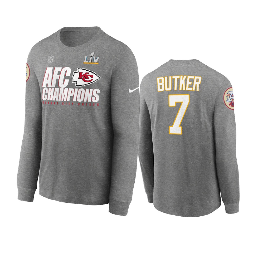 kansas city chiefs harrison butker red 2020 afc champions trophy t shirt