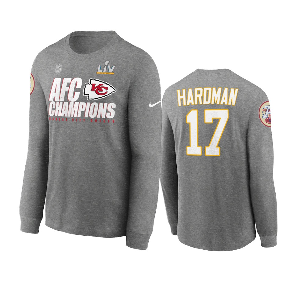 kansas city chiefs mecole hardman red 2020 afc champions trophy t shirt