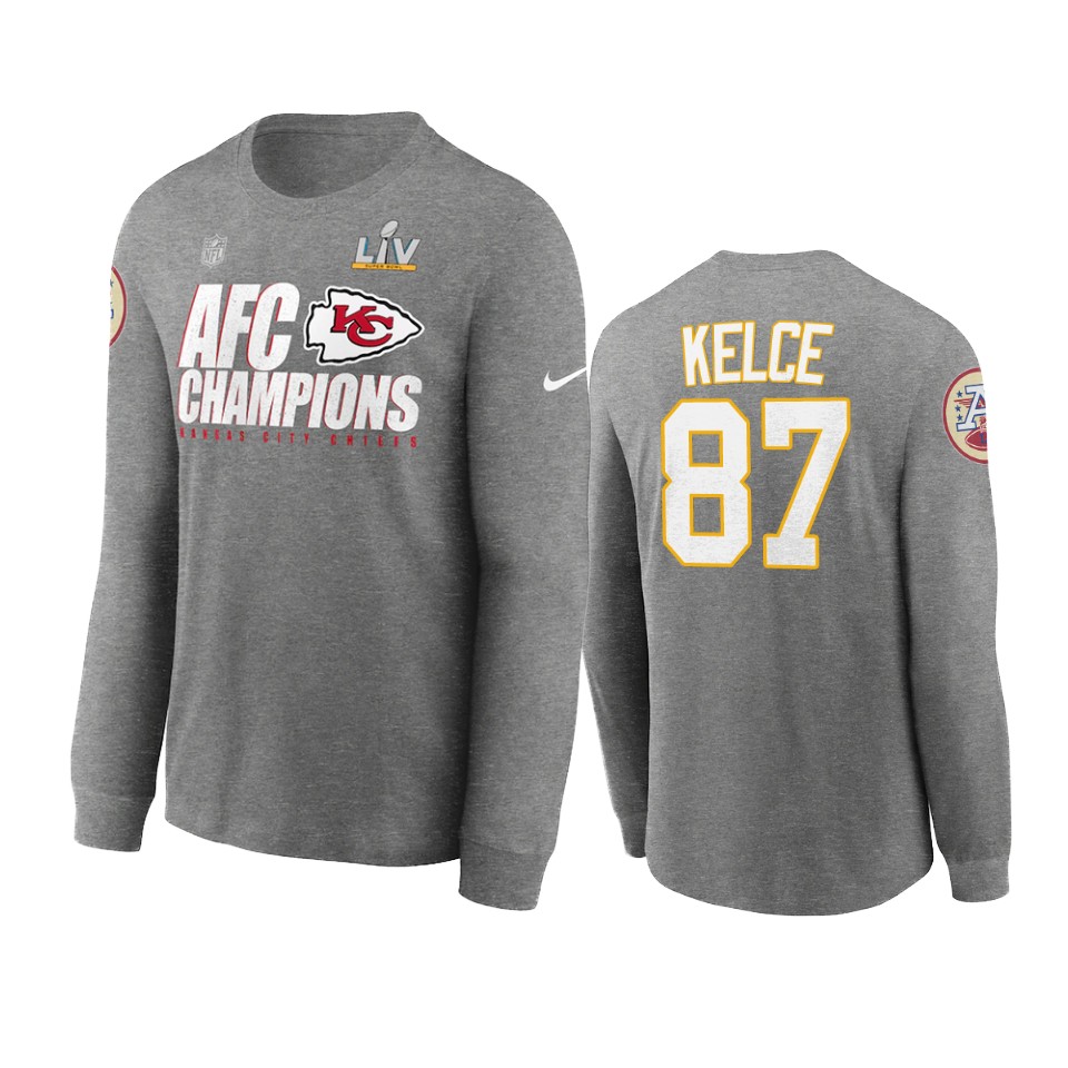 kansas city chiefs travis kelce red 2020 afc champions trophy t shirt
