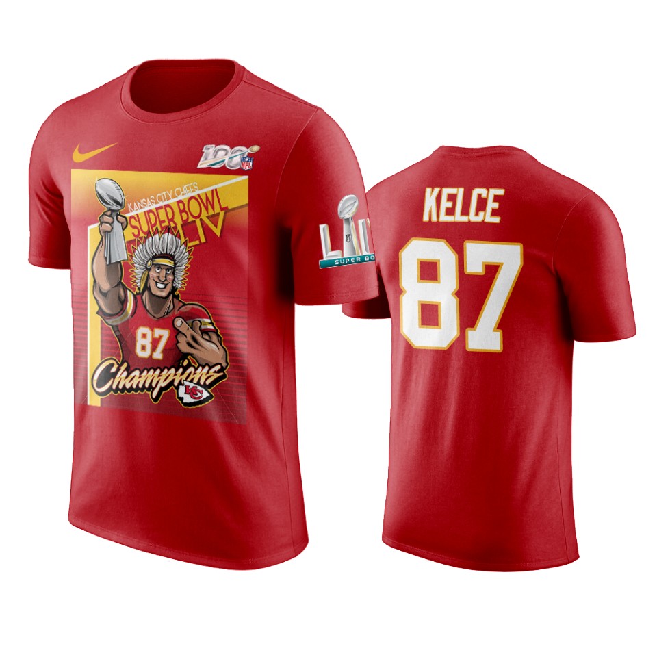 kansas city chiefs travis kelce red super bowl liv champions cartoon t shirt