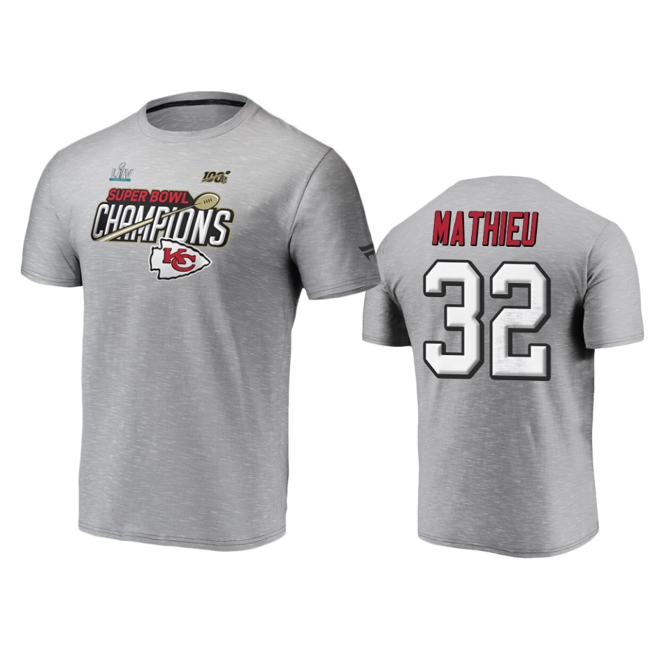 kansas city chiefs tyrann mathieu heather gray super bowl liv champions trophy collection t shirt