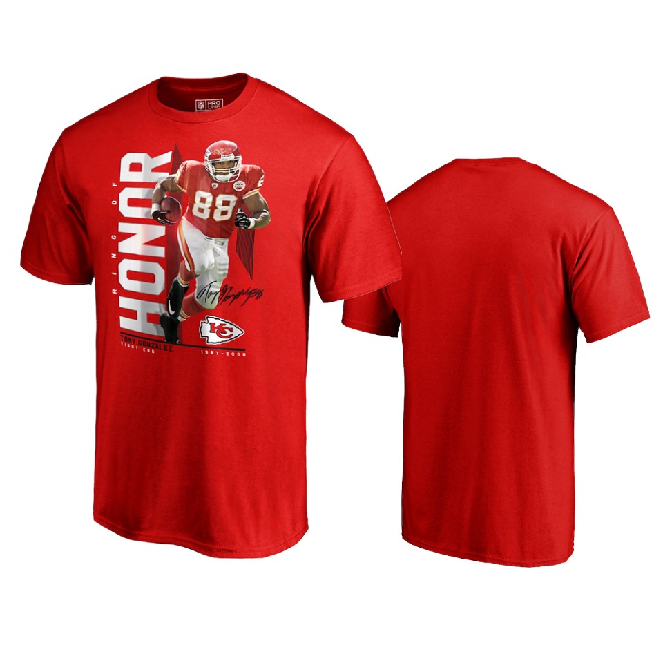 kansas city tony gonzalez player graphic red ring of honor t shirt