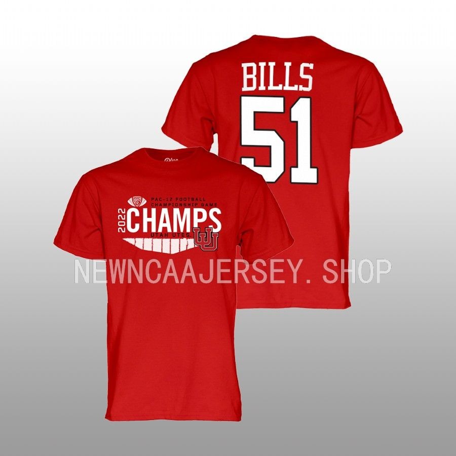 keaton bills utah utes unisex red 2022 pac 12 football champs locker room tee