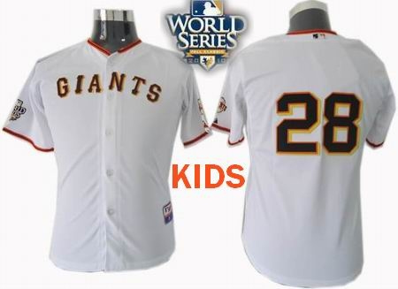 kids 2010 world series patch giants #28 buster posey white