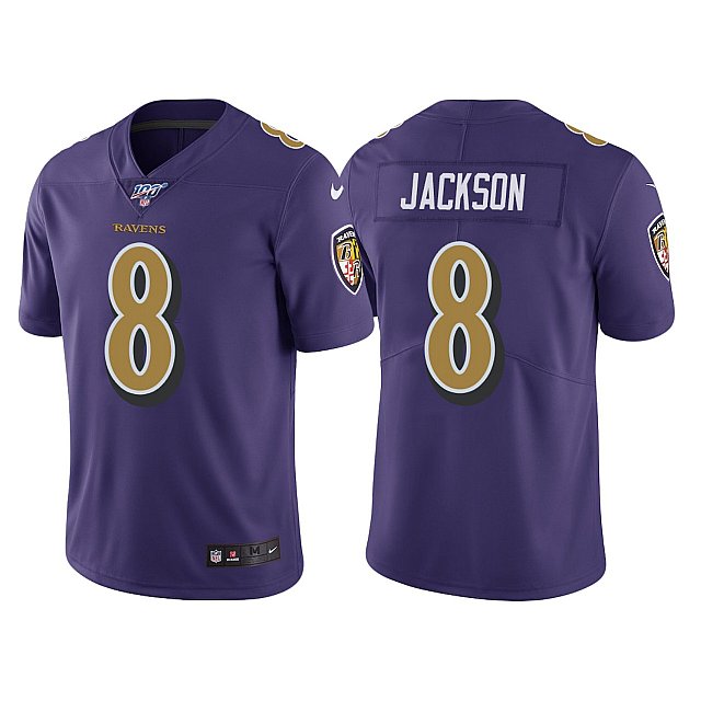 lamar-jackson-100th-season-baltimore-ravens-purple-color-rush-jersey-middle