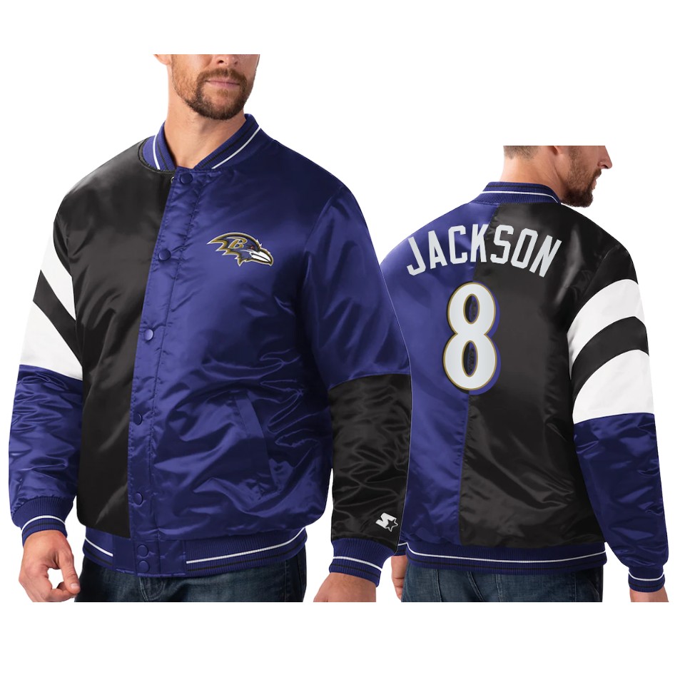 lamar jackson ravens purple black split leader varsity jacket