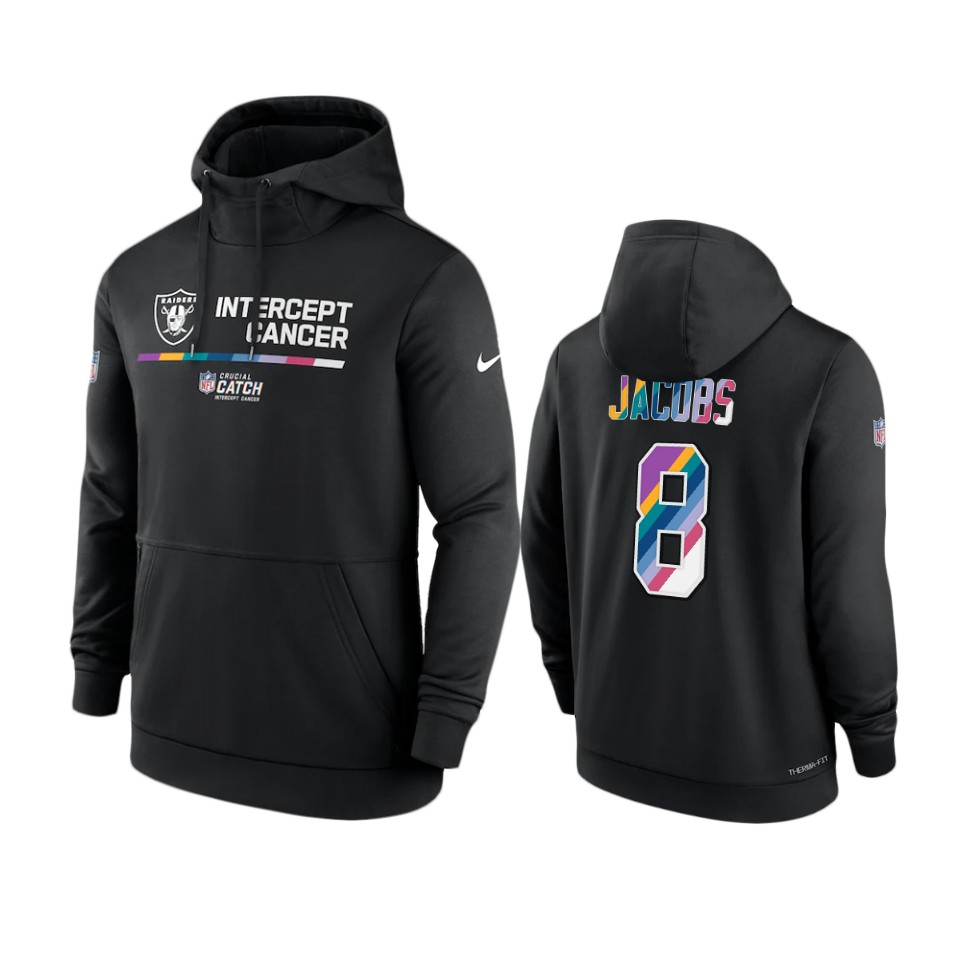las vegas raiders josh jacobs black 2022 nfl crucial catch therma hoodie