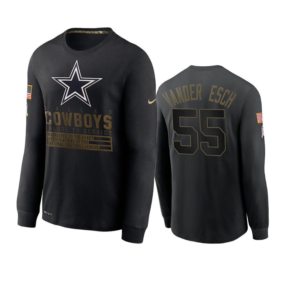 leighton vander esch cowboys black 2020 salute to service sideline performance long sleeve t shirt